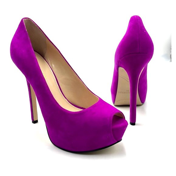 Enzo Angiolini Shoes - ENZO ANGIOLINI Dark Pink Fuchsia Peep Toe Platform Suede Heels